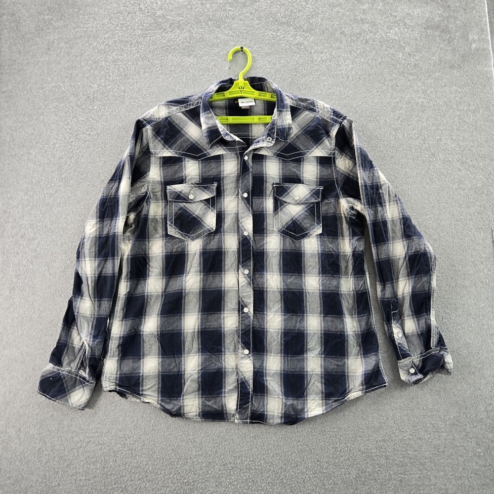 Helix Men Button Up Shirt XXL Navy Plaid Western Pearl Snap Westerncore Y2K